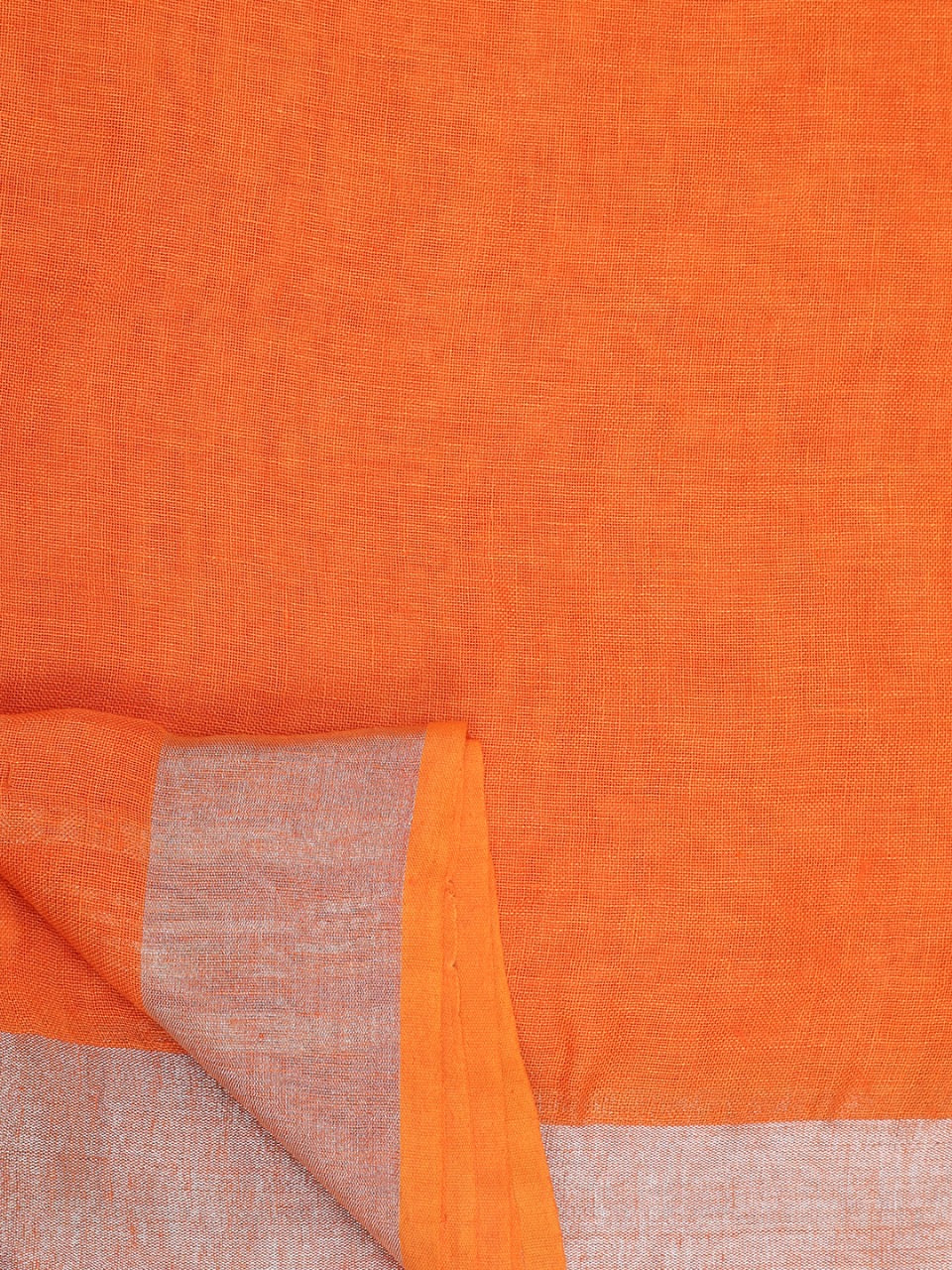 Orange Linen Saree with Silver Zari