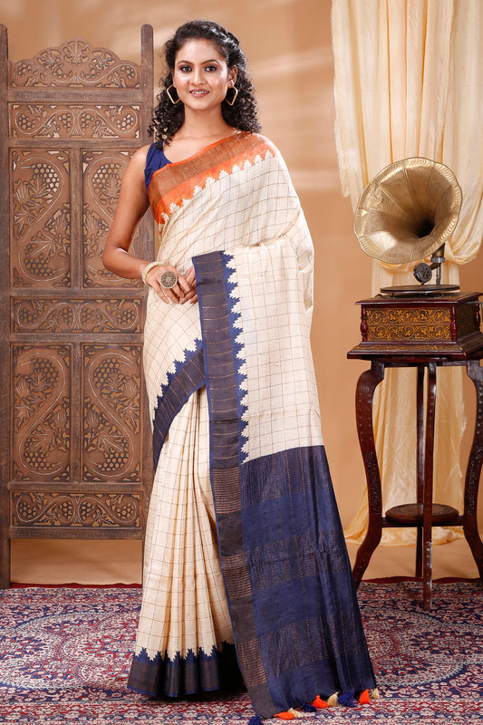 Tussar Silk saree with Temple border