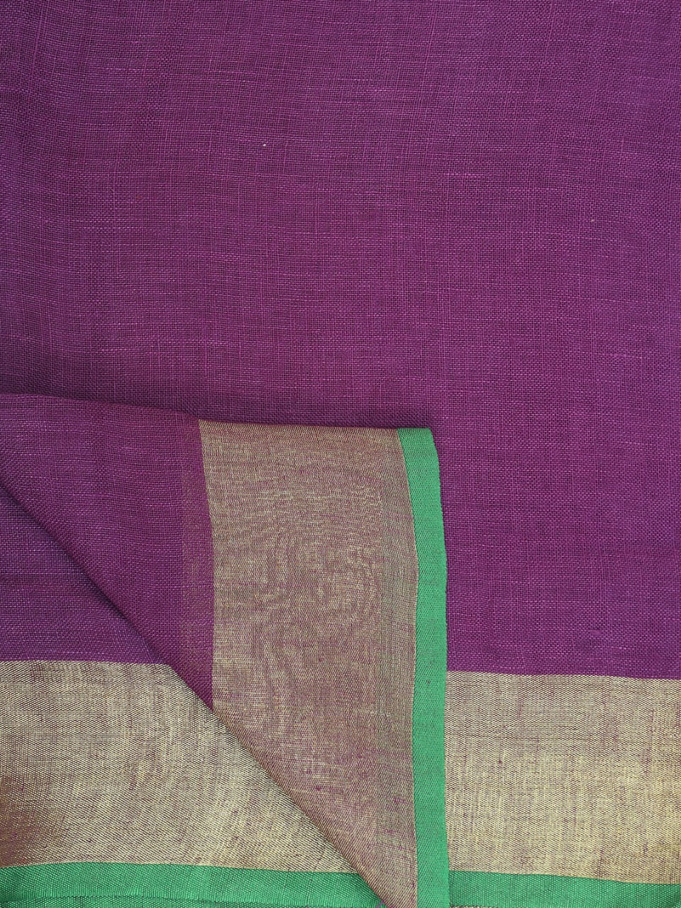 Purple Linen Saree with Green Border