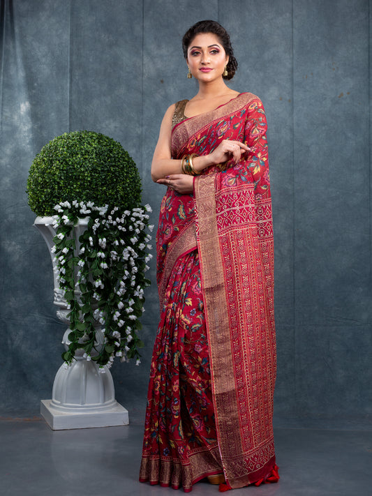 Linen patola digital printed saree