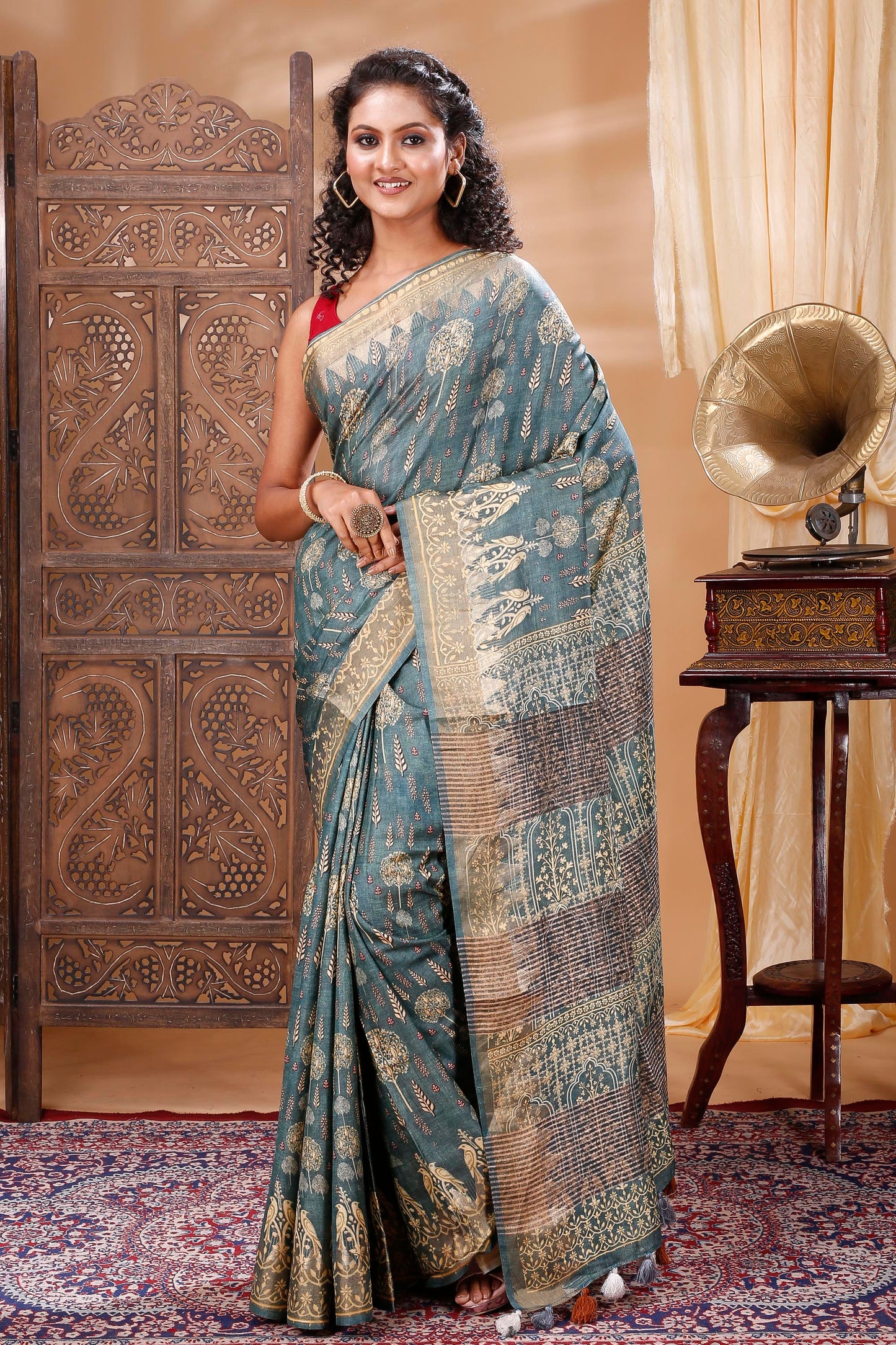 Tussar Silk digitally printed kalamkari saree