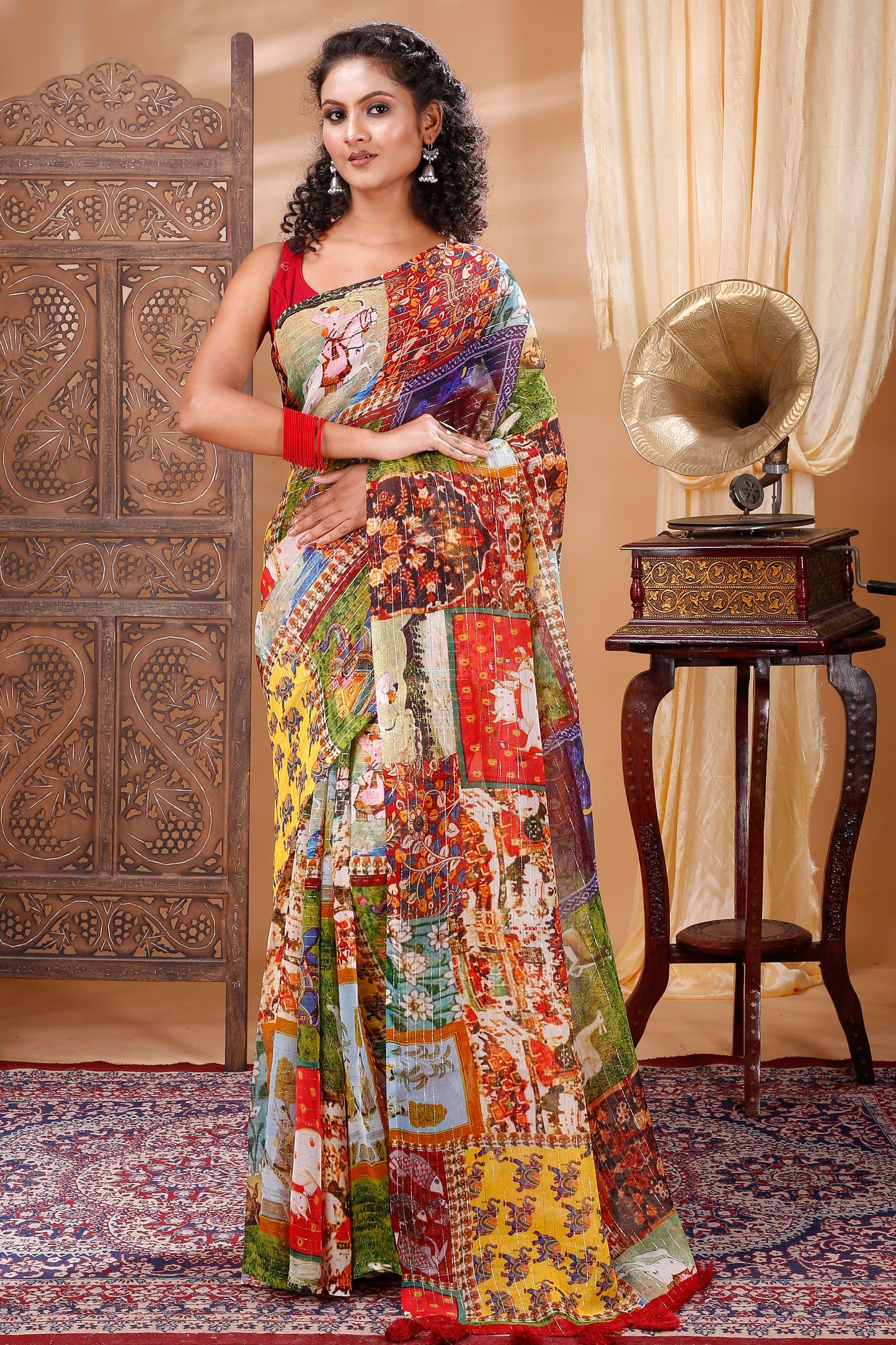 Tussar silk pichwai digitally printed saree