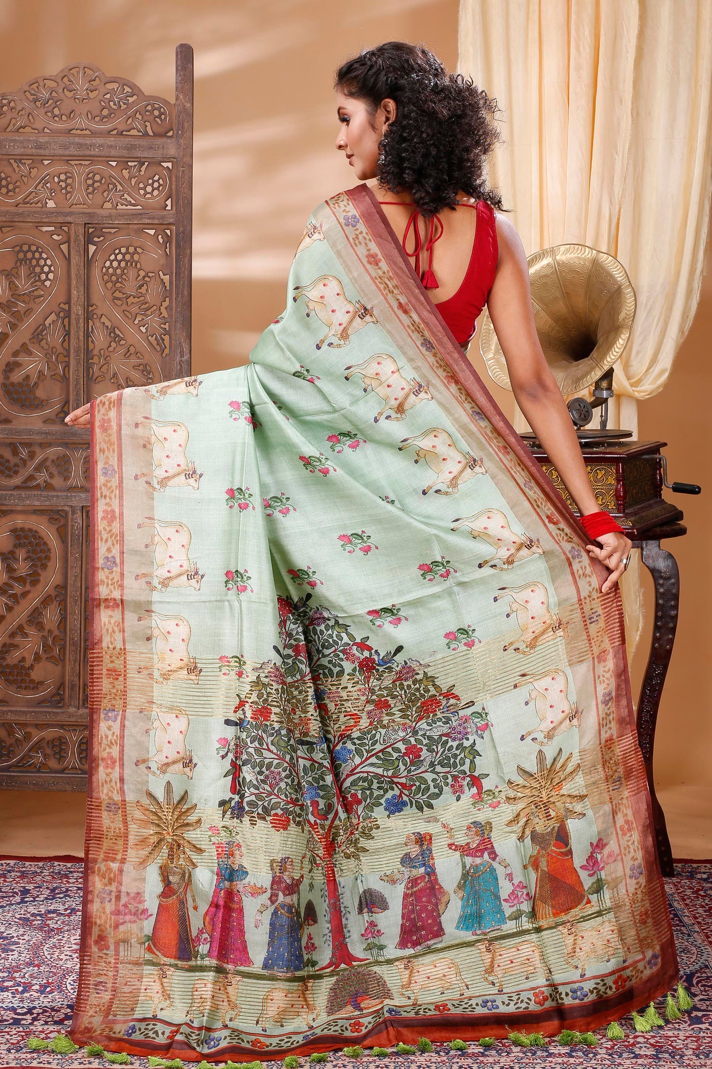 Tussar silk kalamkari digitally printed saree