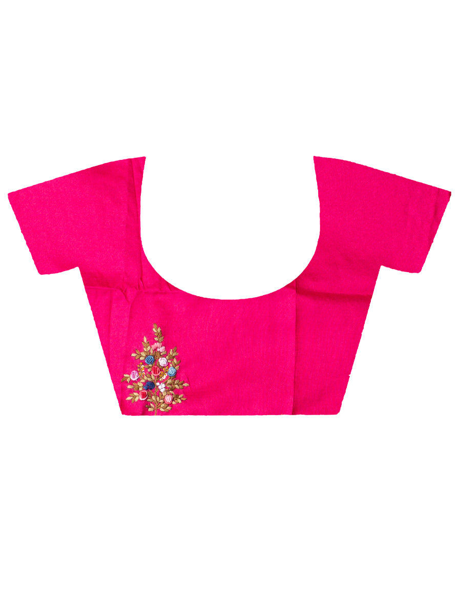 Linen hand embroidered zari pink and ash saree
