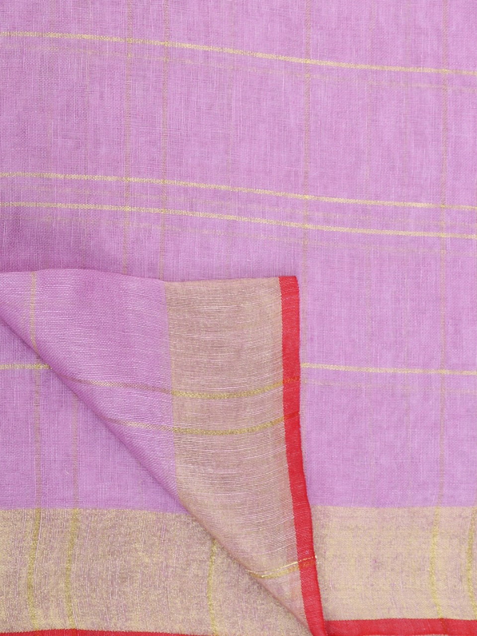 Lavendar Linen Saree with Red Zari