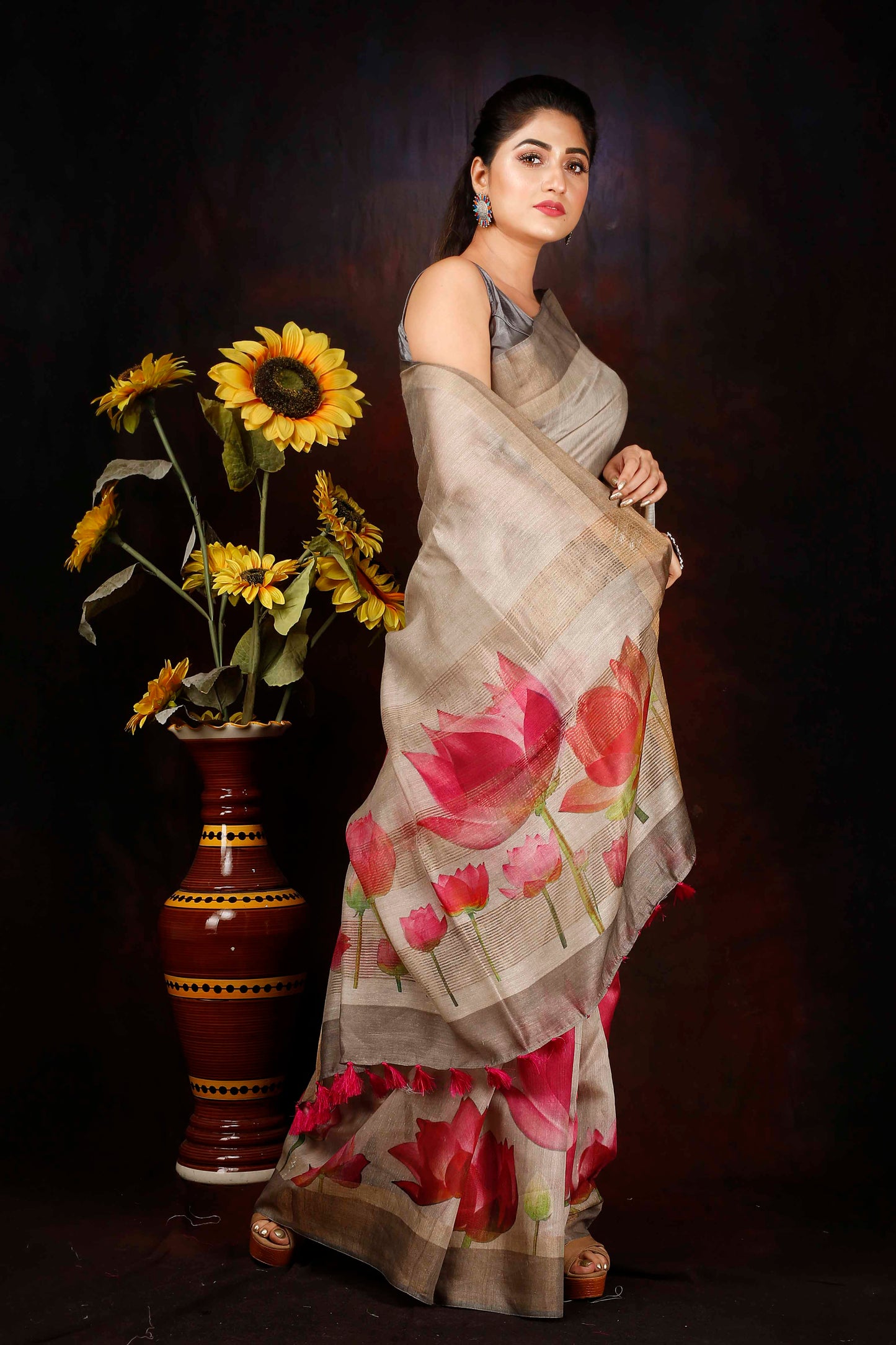 Moonga Silk Digitally floral printed saree