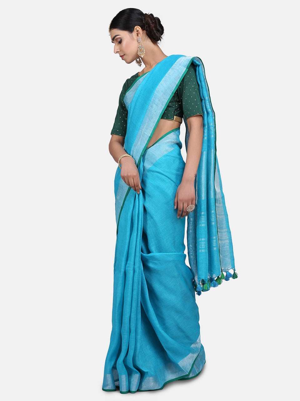 Medium Blue Linen Saree