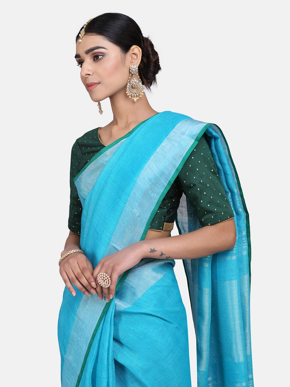 Medium Blue Linen Saree