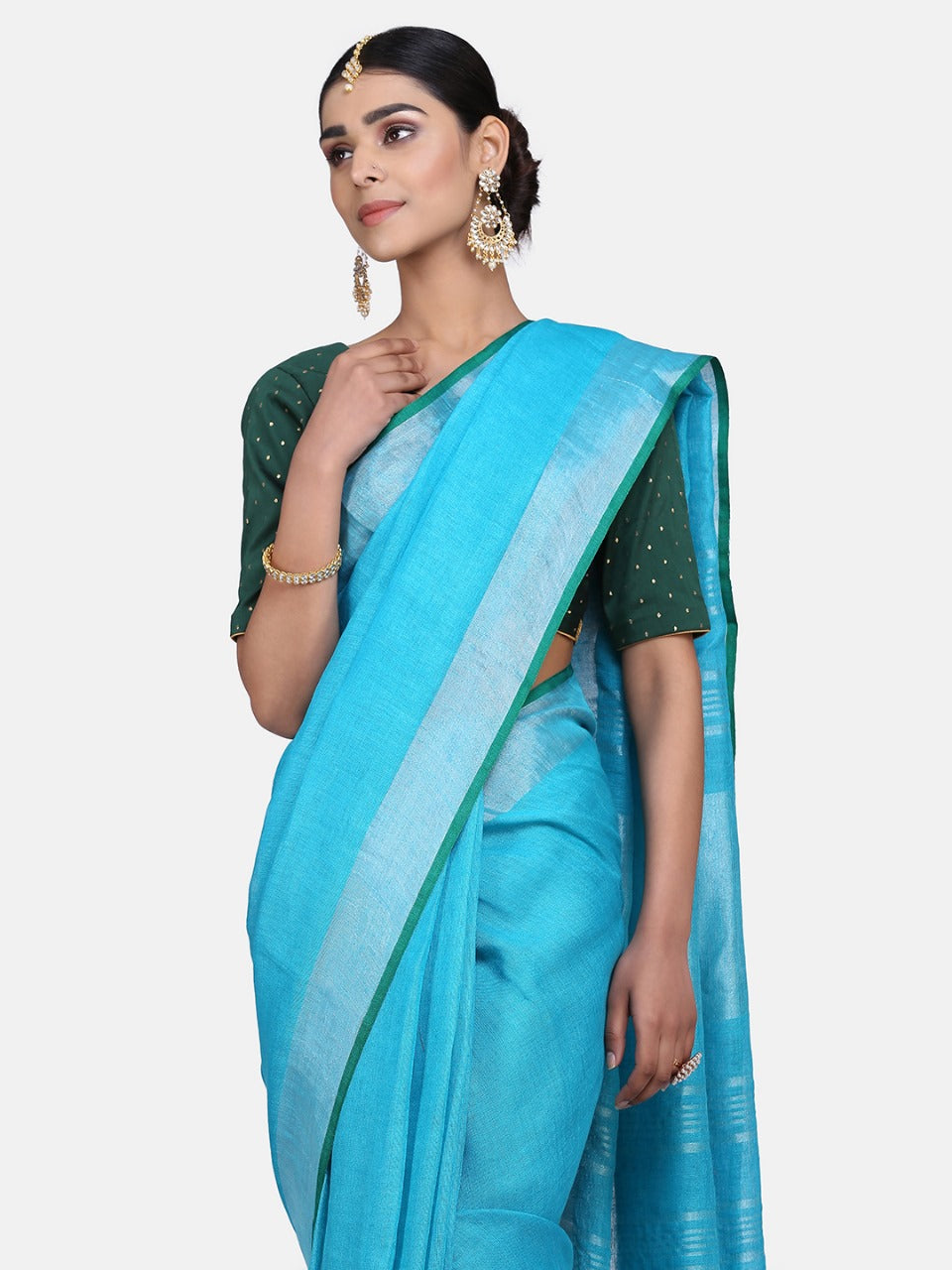 Medium Blue Linen Saree