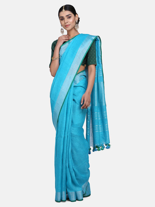 Medium Blue Linen Saree