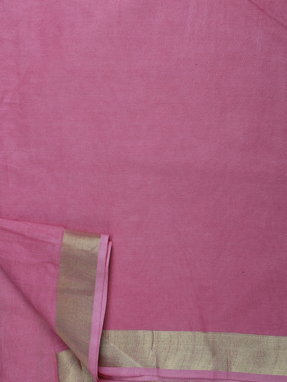 Baby Pink Linen Saree with Gold Zari