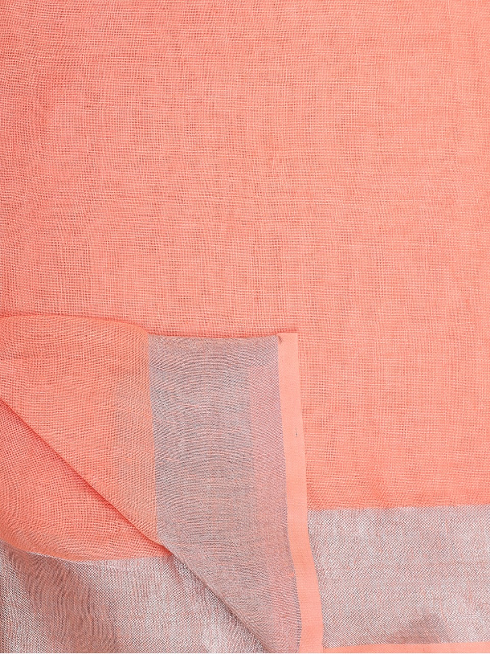 Peach Linen Saree with Silver Zari