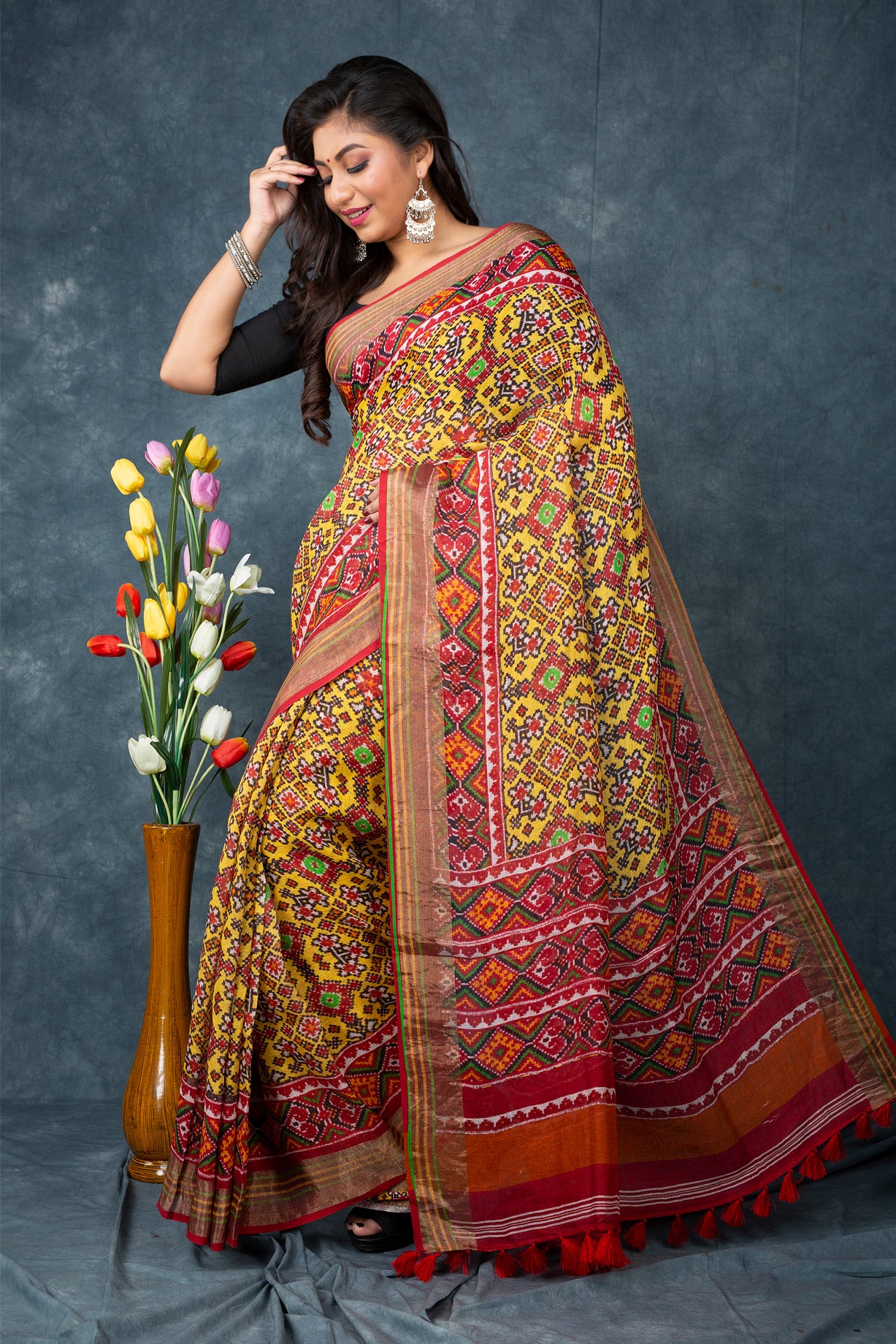 Linen Patola digitally printed saree