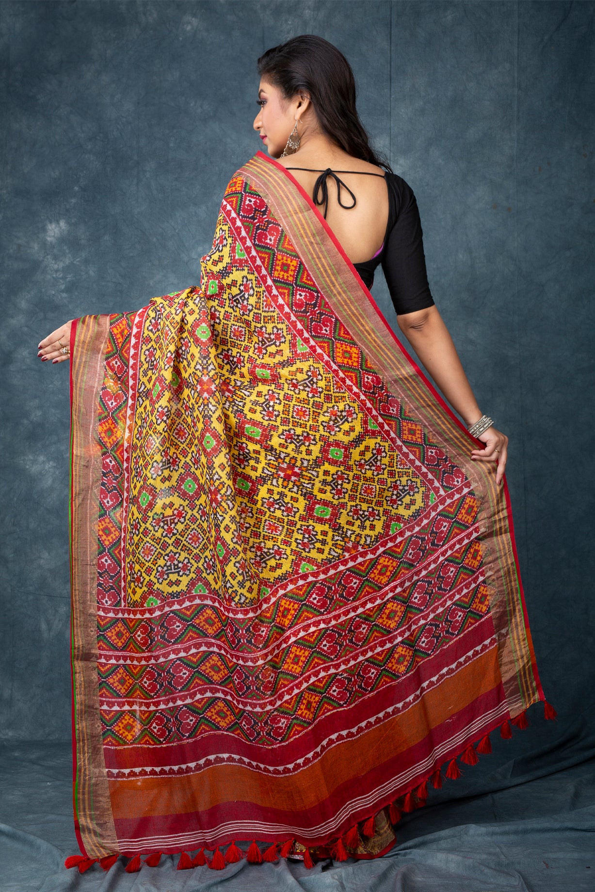 Linen Patola digitally printed saree