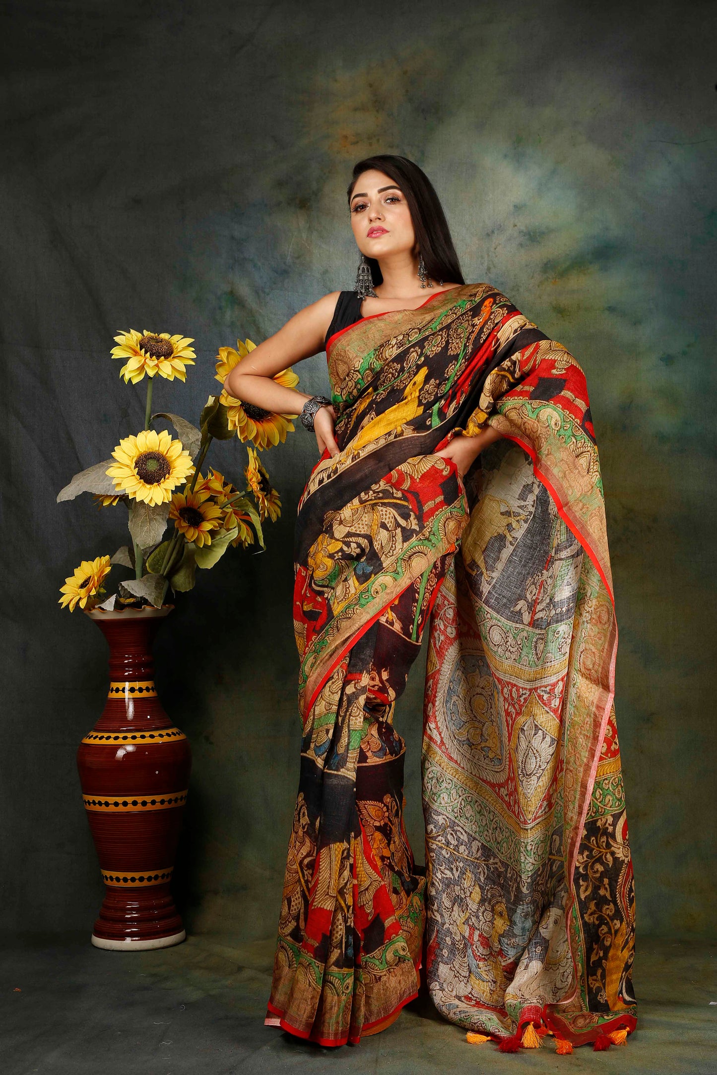 Tussar Silk kalamkari digitally printed Saree