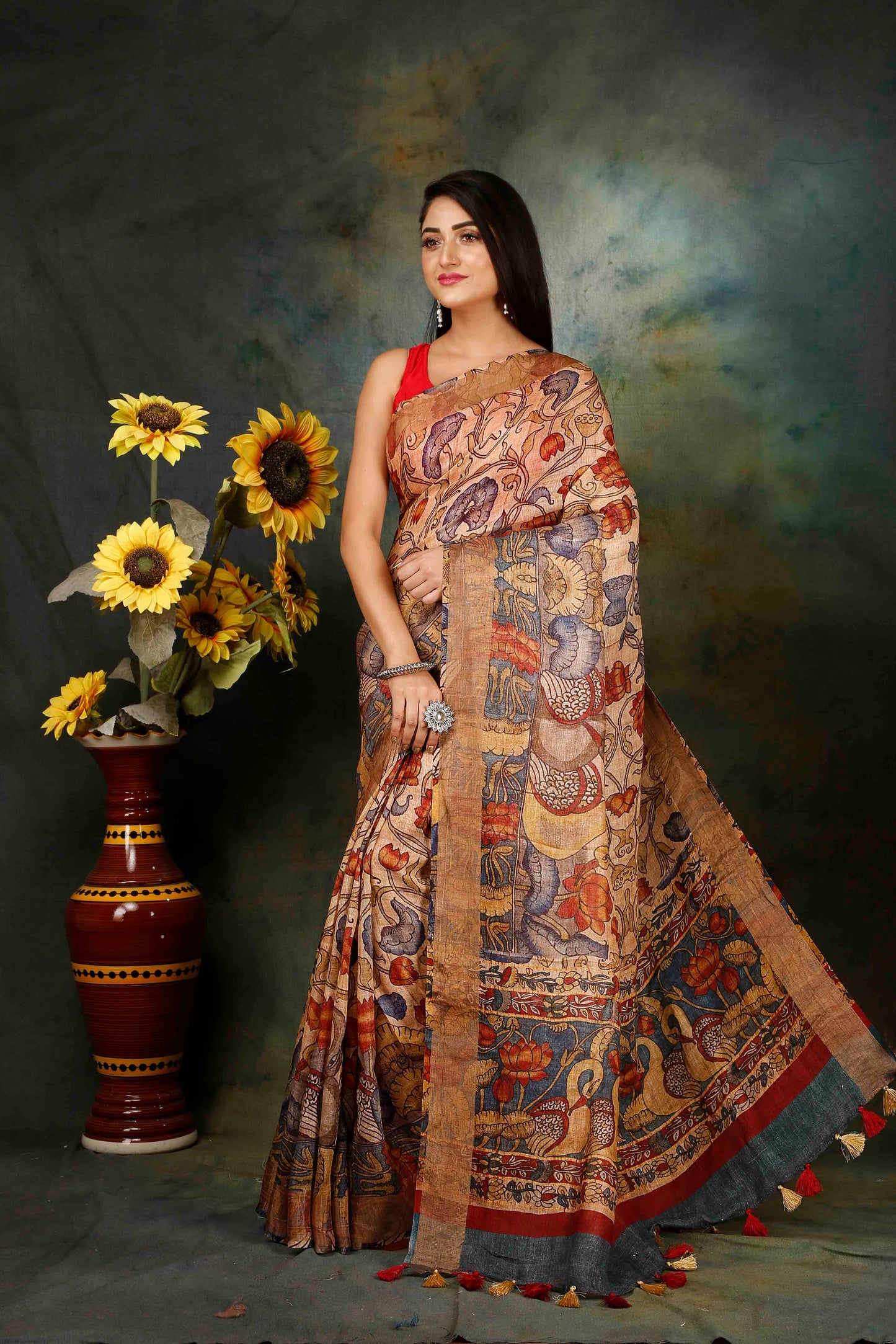 Tussar silk digital printed kalamkari saree