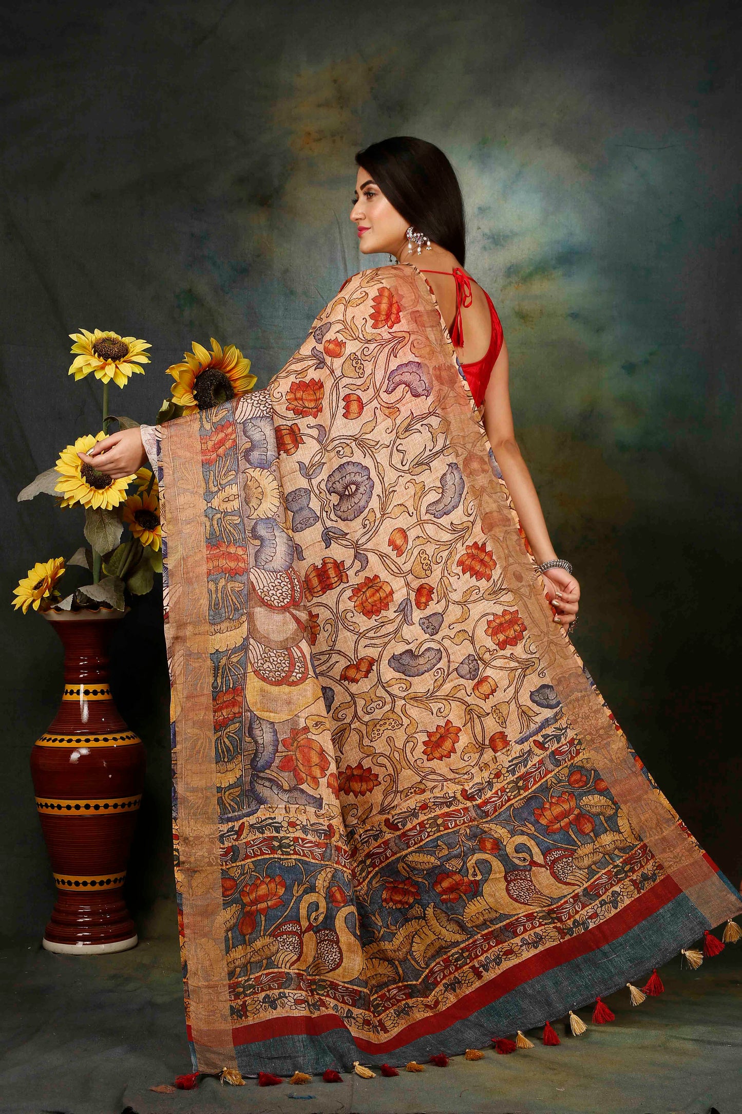 Tussar silk digital printed kalamkari saree