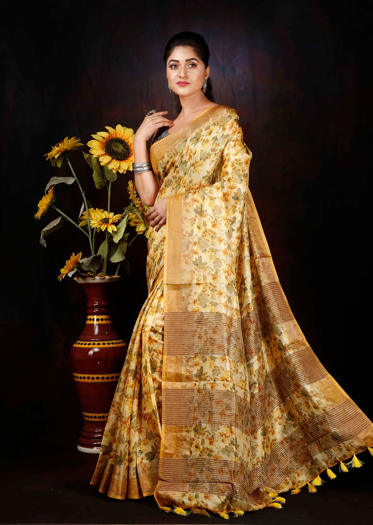 Tussar Silk digitally printed kalamkari saree