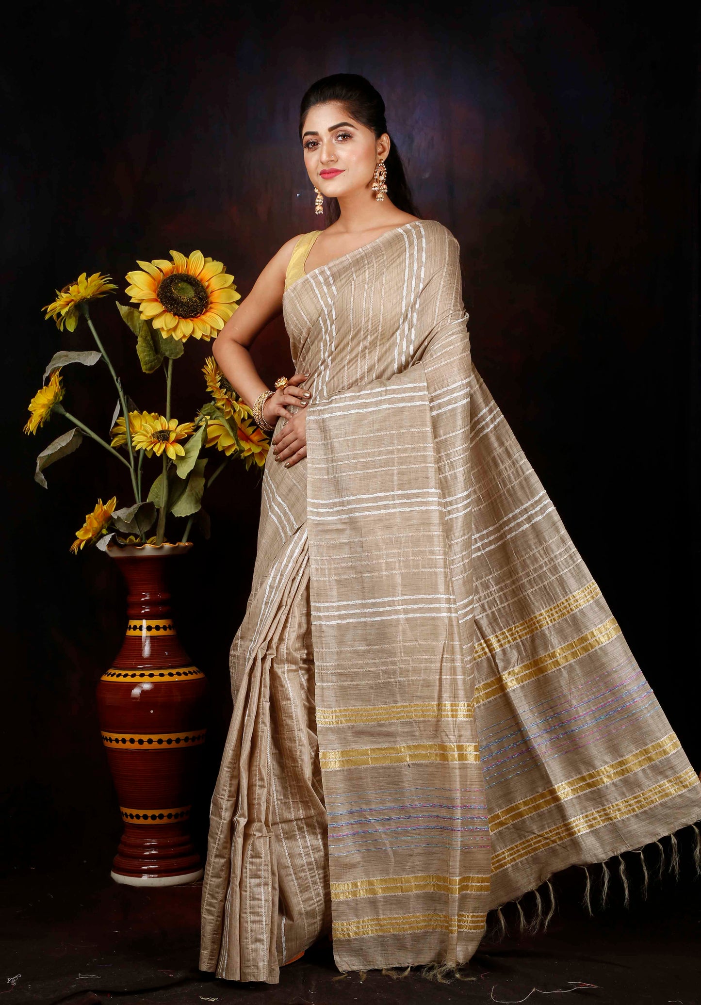 Semi Silk zari woven border saree