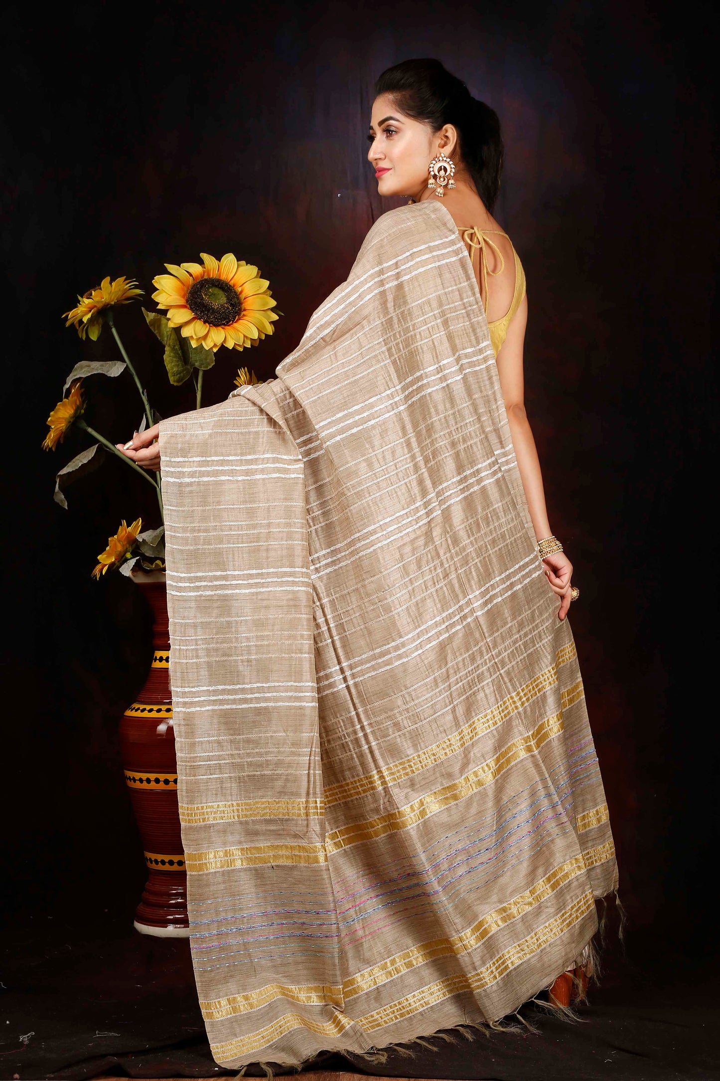 Semi Silk zari woven border saree