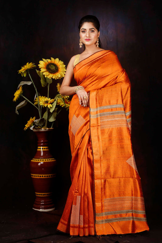 Dupion silk zari woven border saree