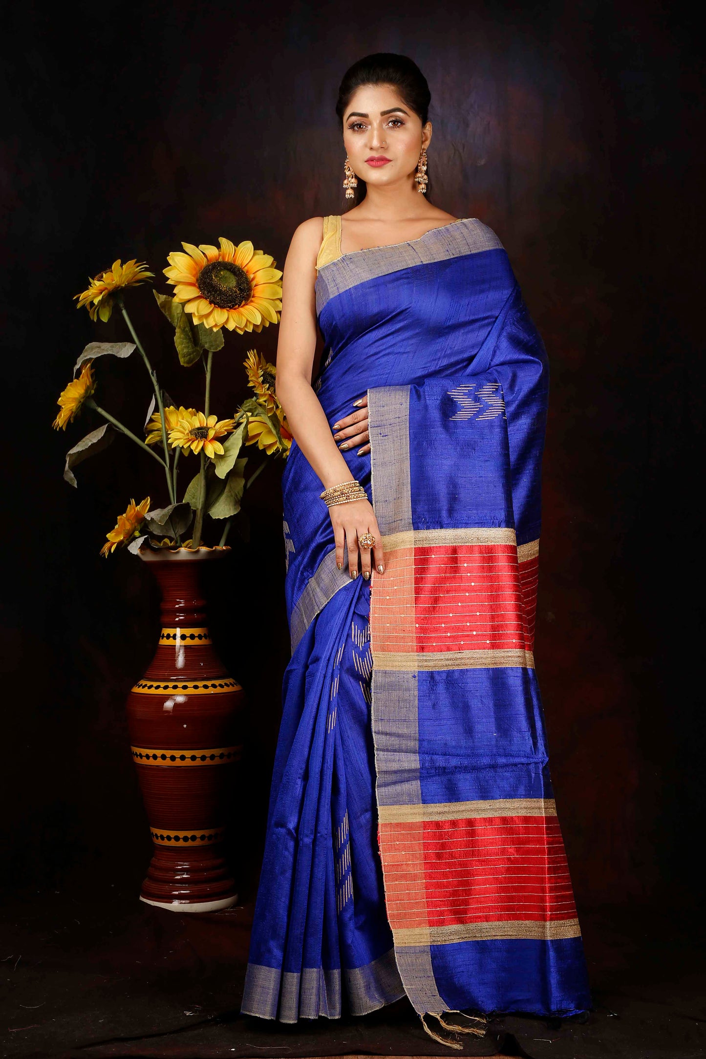 Dupion silk zari woven border saree