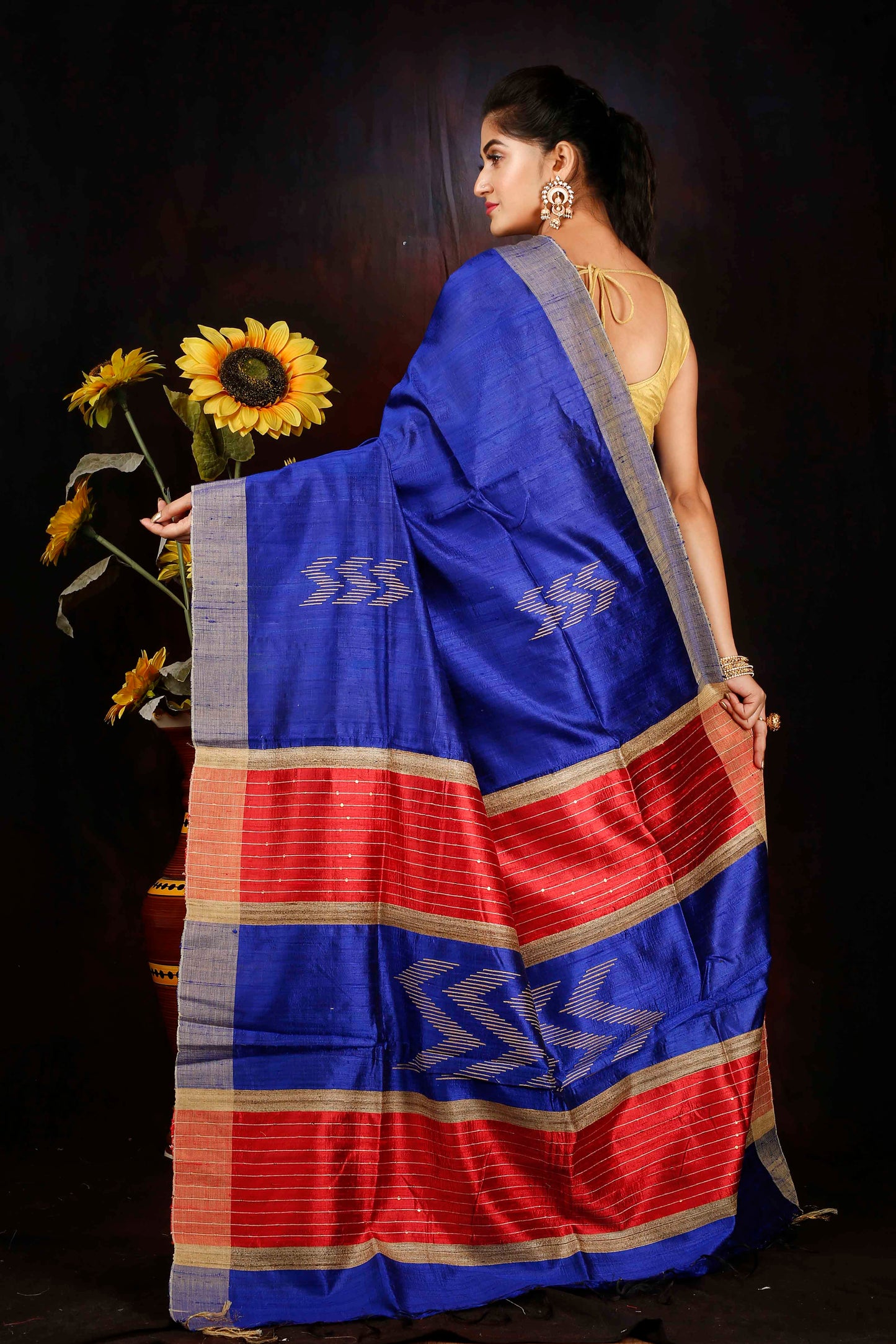 Dupion silk zari woven border saree