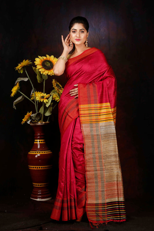 Dupion silk zari woven border saree