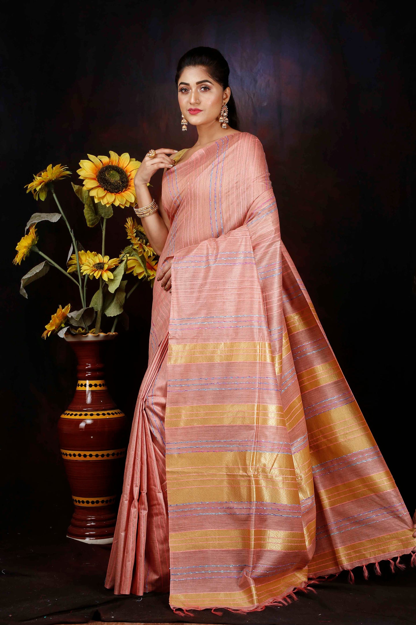 Pink Semi silk zari woven saree