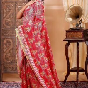 RED TUSSAR FLORAL SAREE WITH SILKMARK CERTIFIED