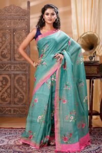 EXCLUSIVE LINEN FLORAL PRINT SAREE