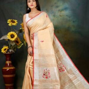 PURE LINEN HAND EMBROIDERED SAREE