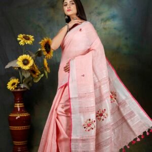 PURE LINEN HAND EMBROIDERED SAREE