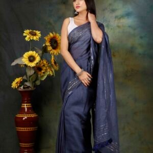 PREMIUM QUALITY LINEN HAND EMBROIDERED SAREE