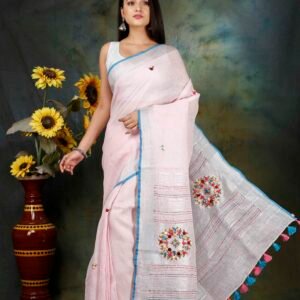 pink embroidered linen